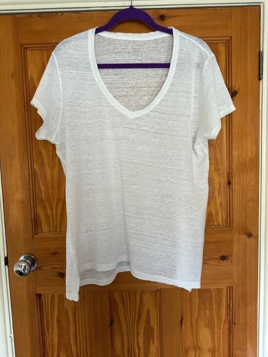 Tops - White Linen T-Shirt Top - Size Large